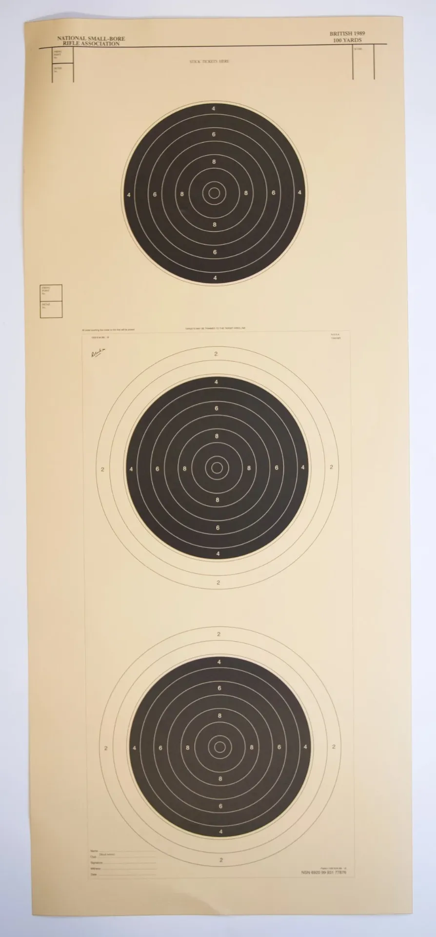 NSRA 100 Yards Three Card System (1003BM/89-18) Packs