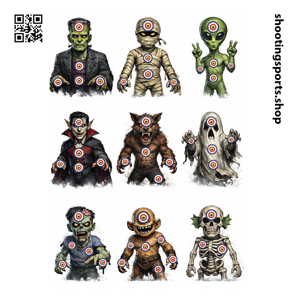 [SSSTarget14cm050] 9 Monster Targets - Paper 14cm x 14cm Packs (1)