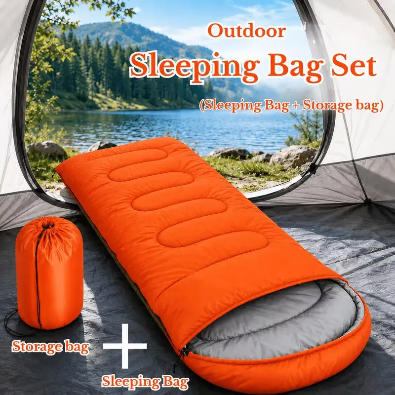 [Homeprep0032] Lightweight sleeping bag set, with storage bag (Orange)